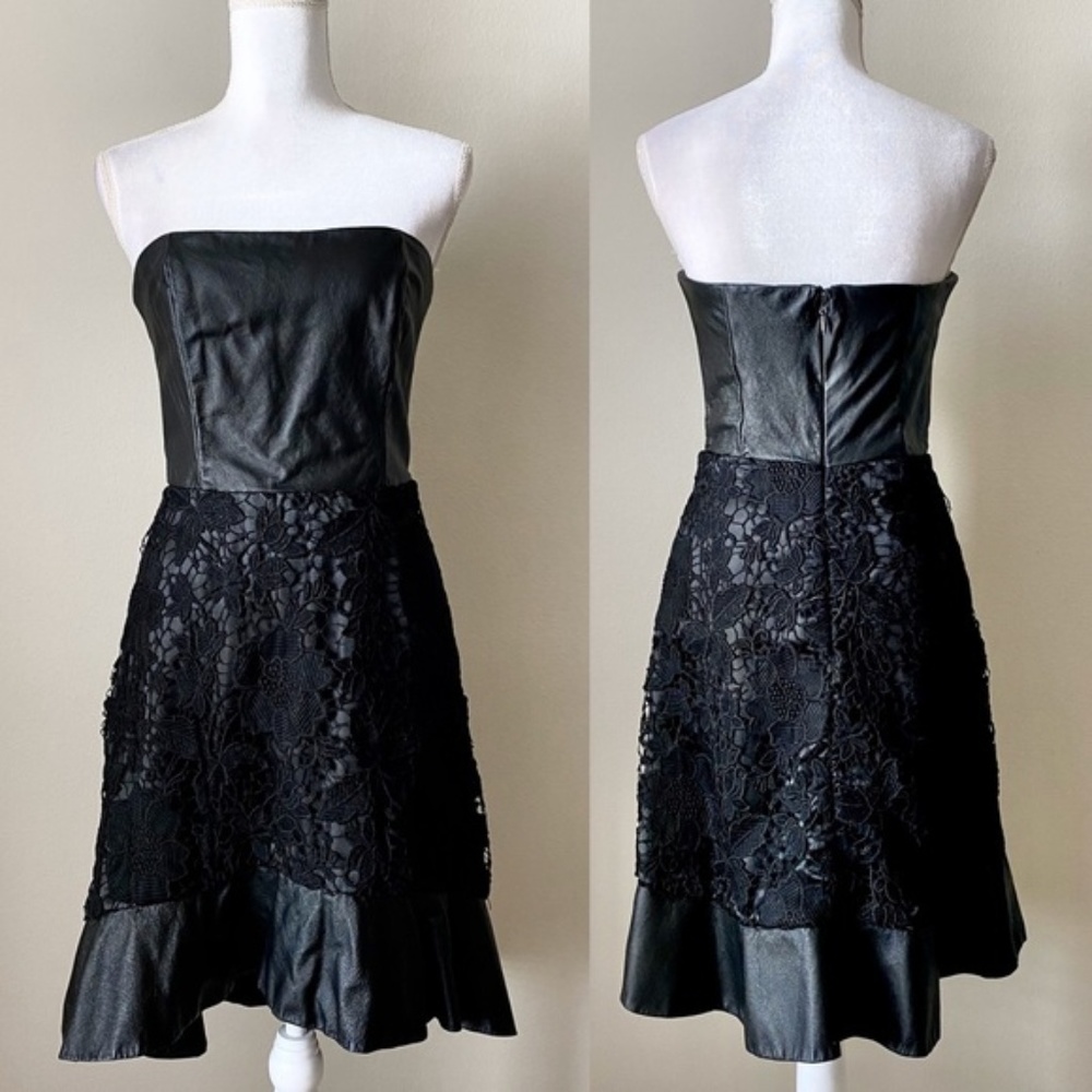 BeBe black leather and lace sleeveless dress